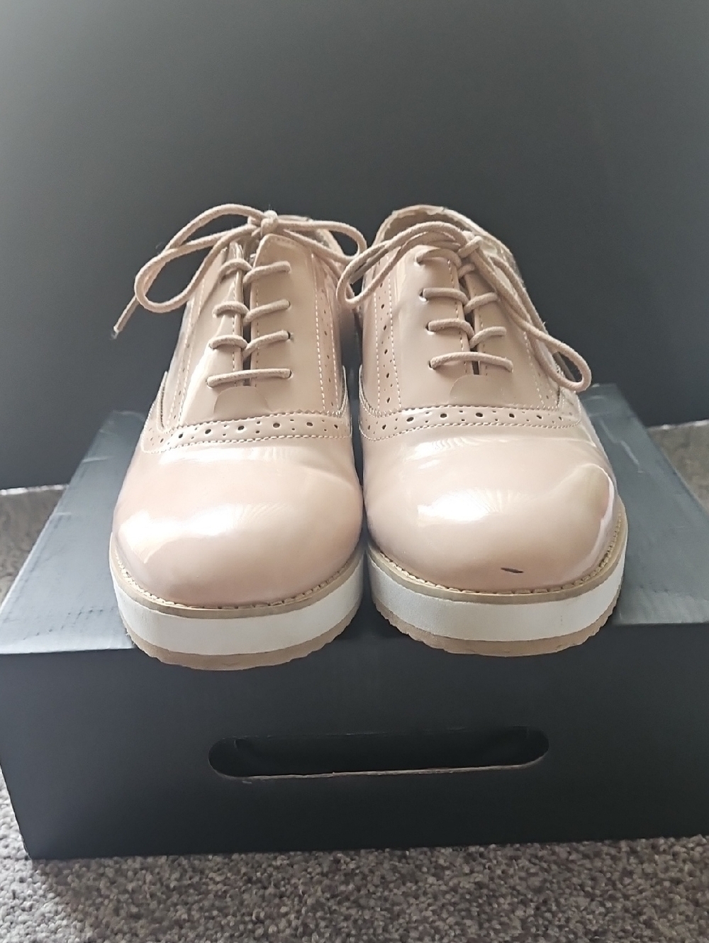 JustFab Glossy Blush Lace-Up Platform Oxfords